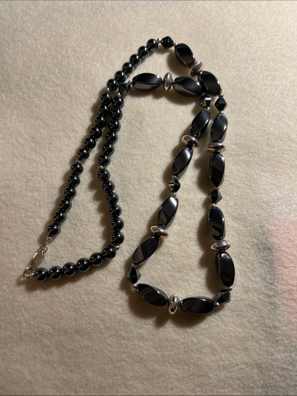 Elegant 925 Silver & Hematite Beaded Women's Necklace 28” long